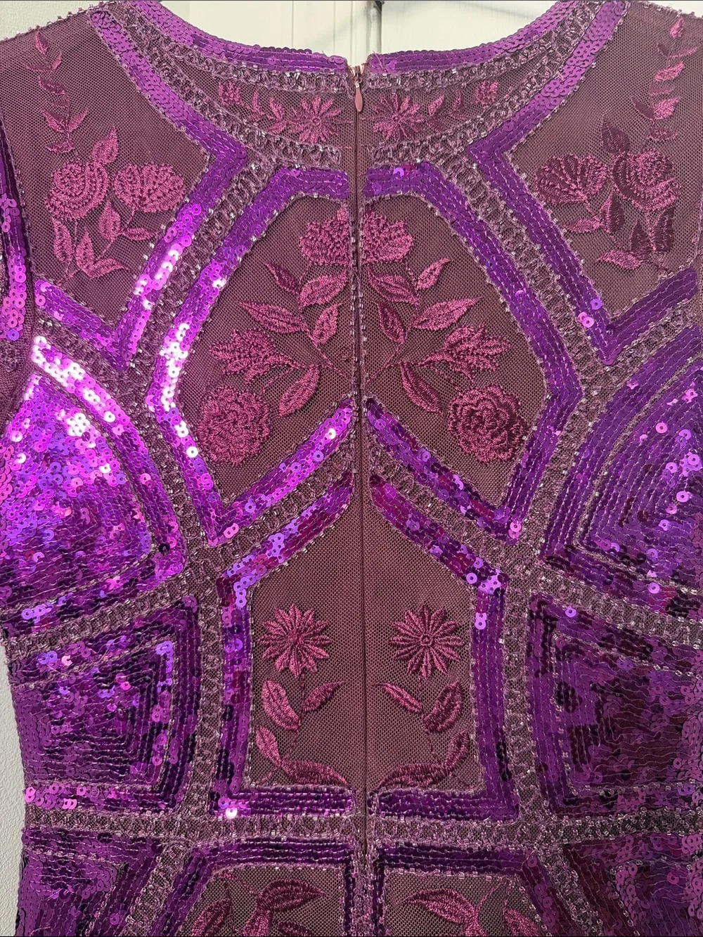Lulu's Purple Sequin Embroidered Short Sleeve Dress